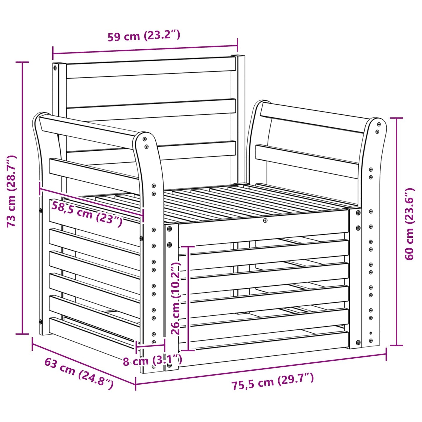 Outdoor Sofa Set Solid Acacia Wood White