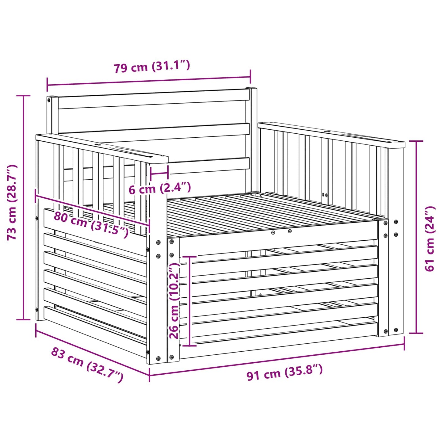 Outdoor Sofa Solid Acacia Wood White
