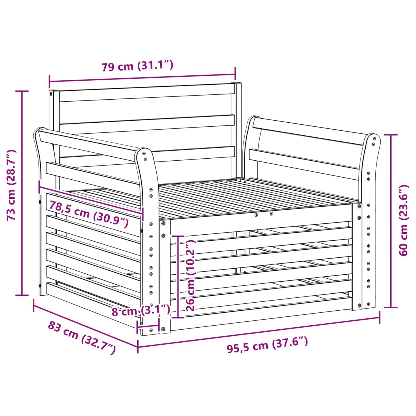 Outdoor Sofa Solid Acacia Wood White