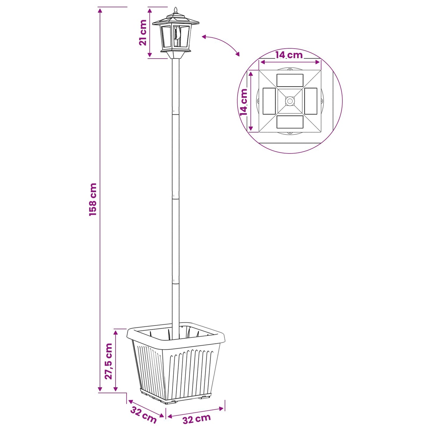 Solar Lamp Post with Planter Black 32 x 32 x 158 cm