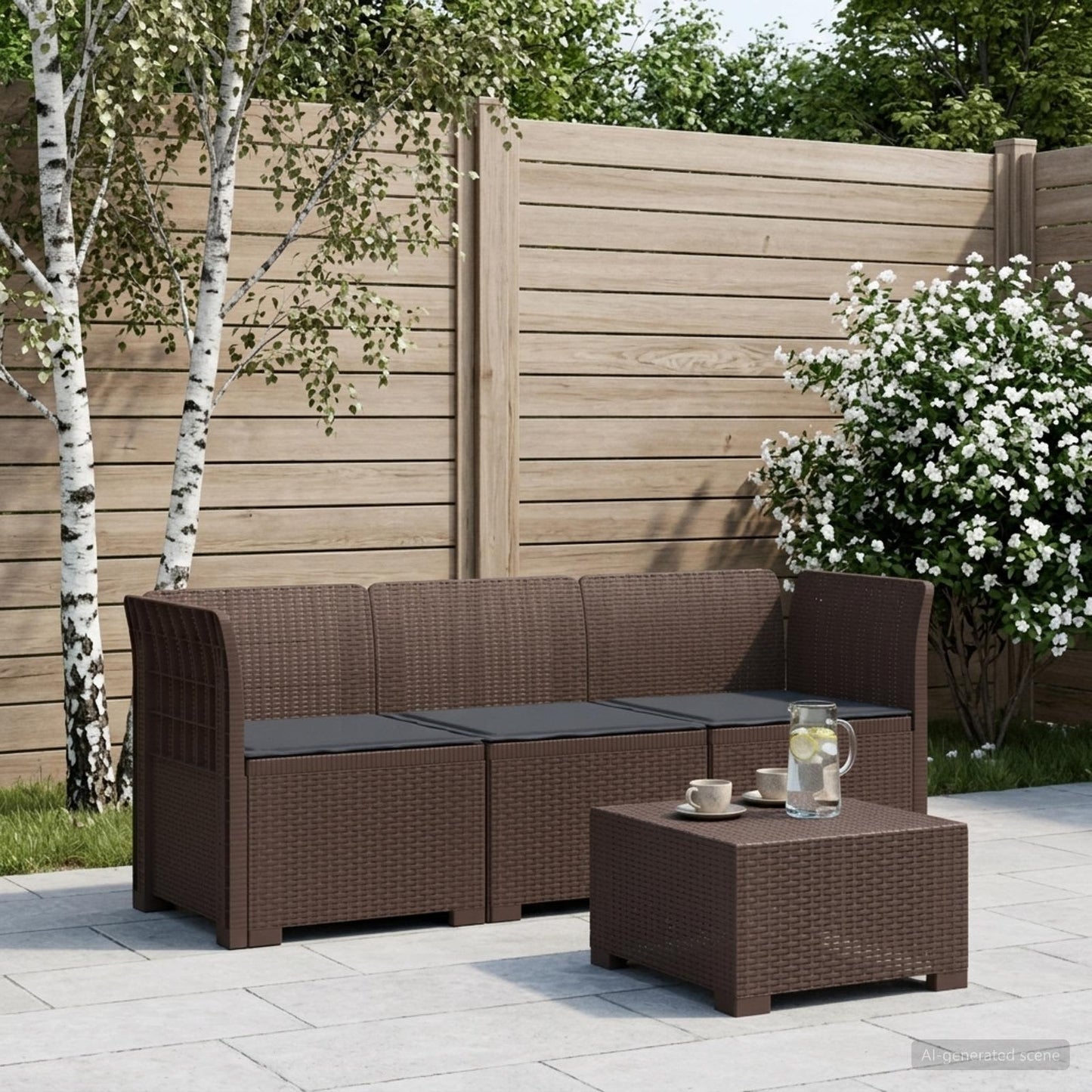 3-Seater Garden Sofa with Cushions Rattan Look PP Brown