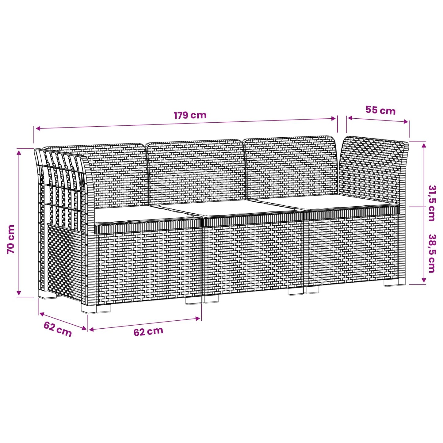 3-Seater Garden Sofa with Cushions Rattan Look PP White