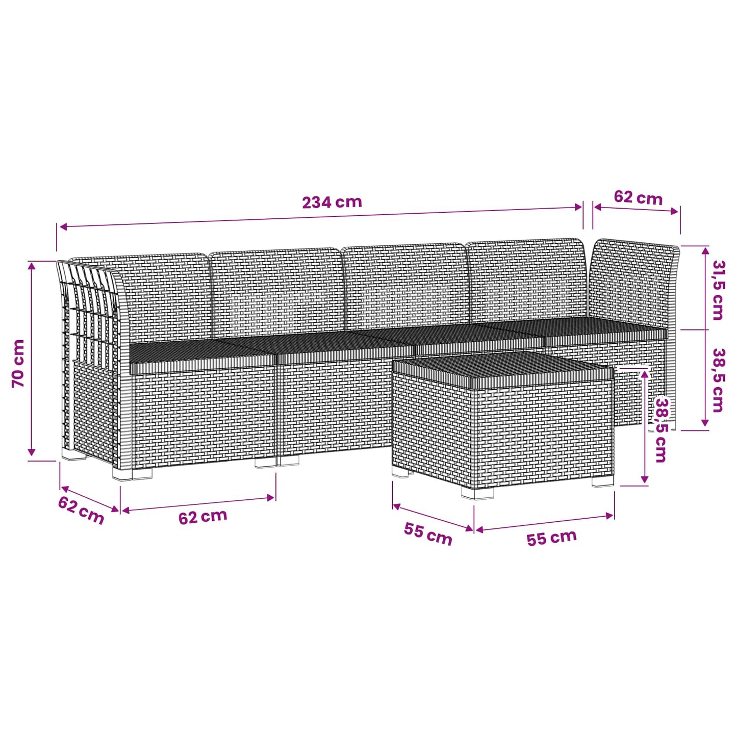 4-Seater Garden Sofa Rattan Look PP Brown