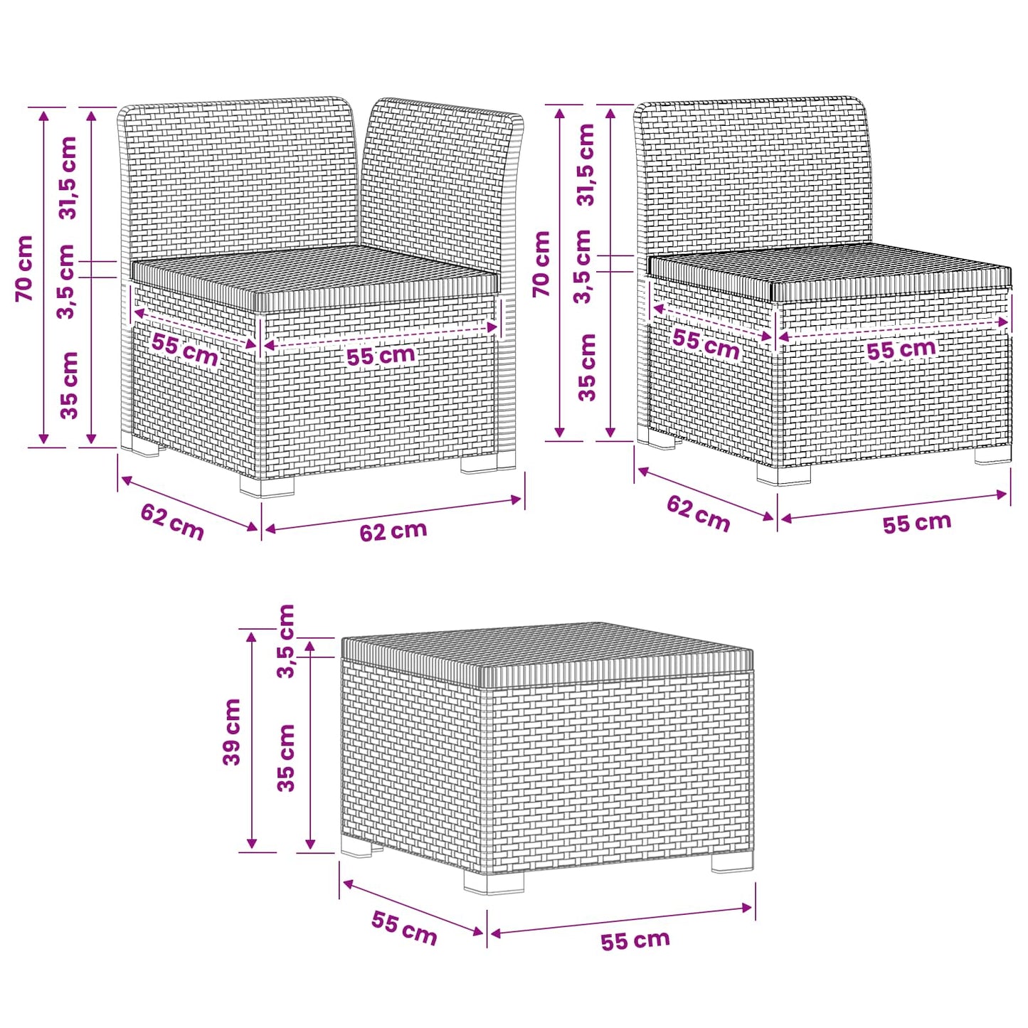 4-Seater Garden Sofa Rattan Look PP Brown