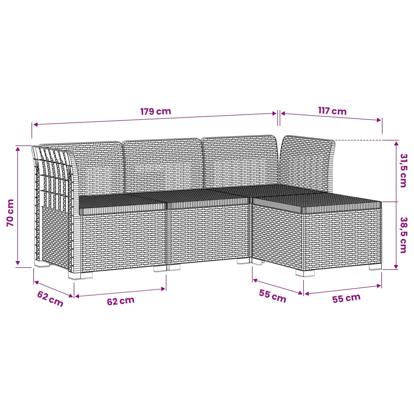 4-Seater Garden Sofa Rattan Look PP White