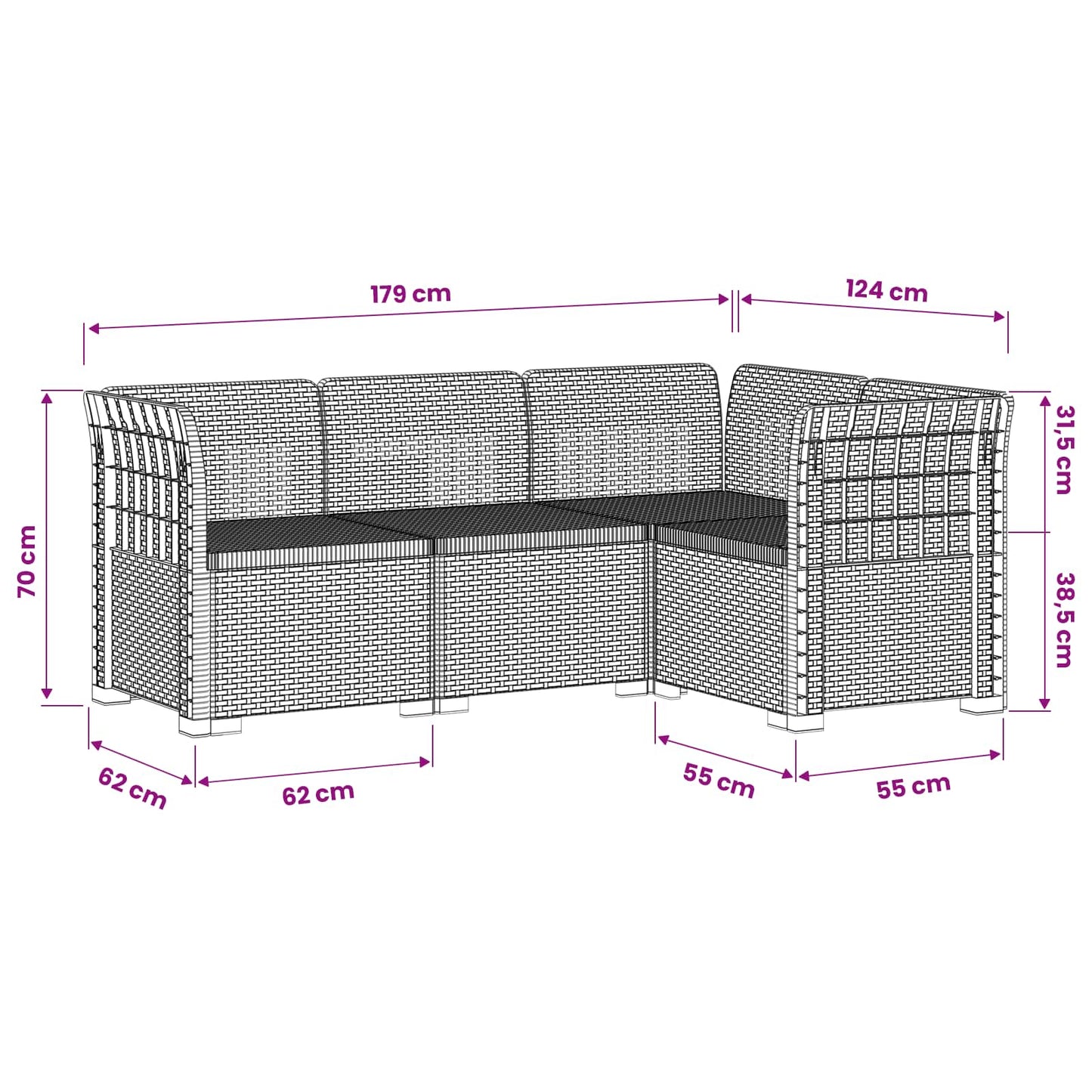 4-Seater Garden Sofa Rattan Look PP Light Grey