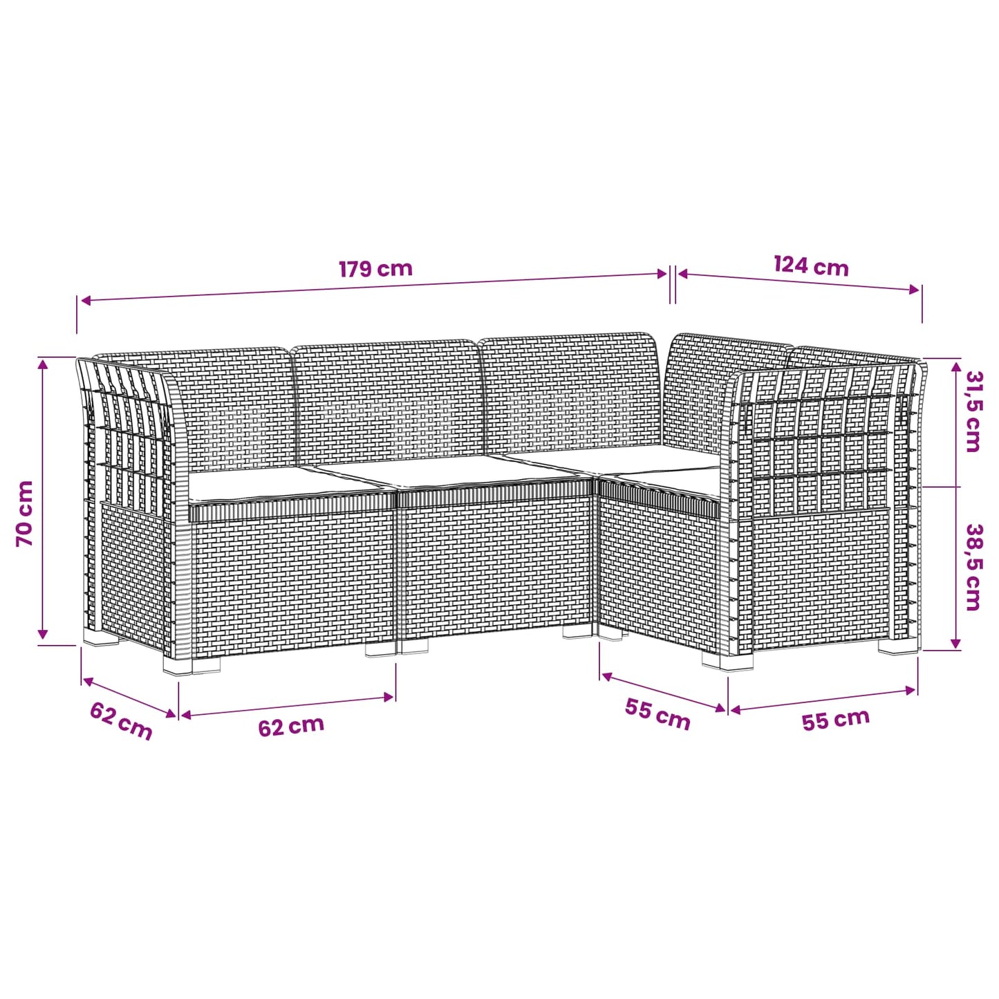 4-Seater Garden Sofa with Cushions Rattan Look PP Anthracite