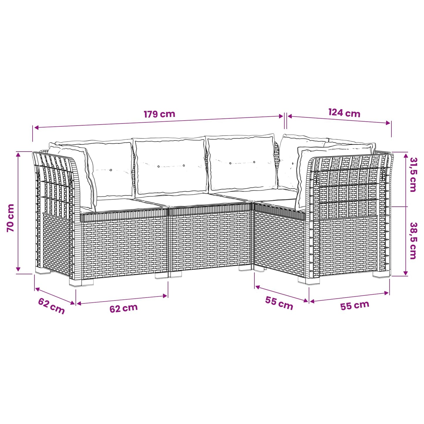 4-Seater Garden Sofa with Cushions Rattan Look PP White
