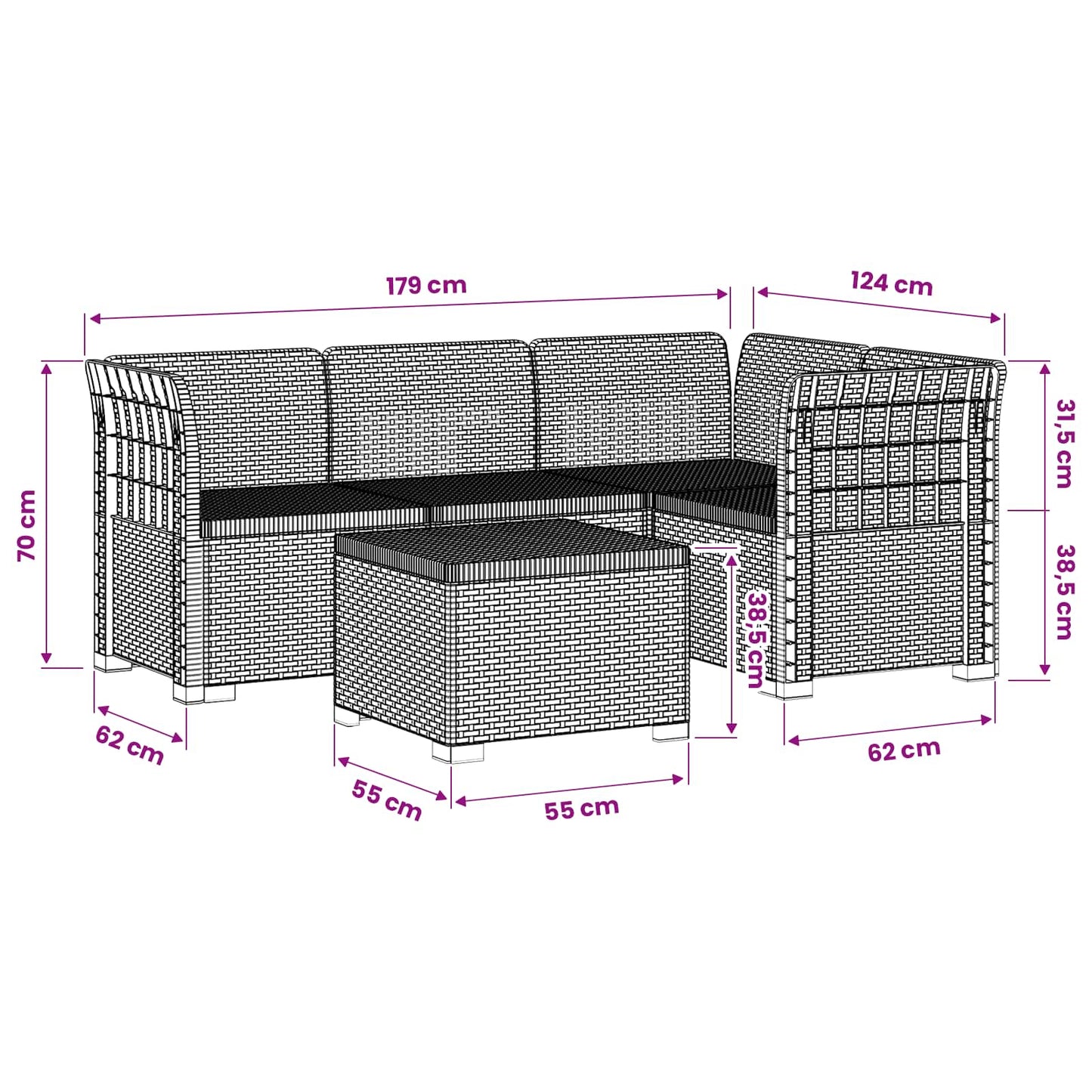 4-Seater Garden Sofa Rattan Look PP Brown