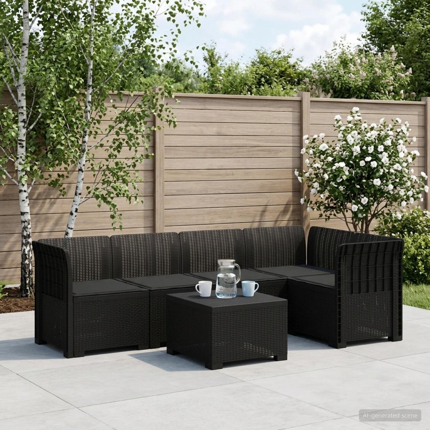 5-Seater Garden Sofa with Cushions Rattan Look PP Anthracite