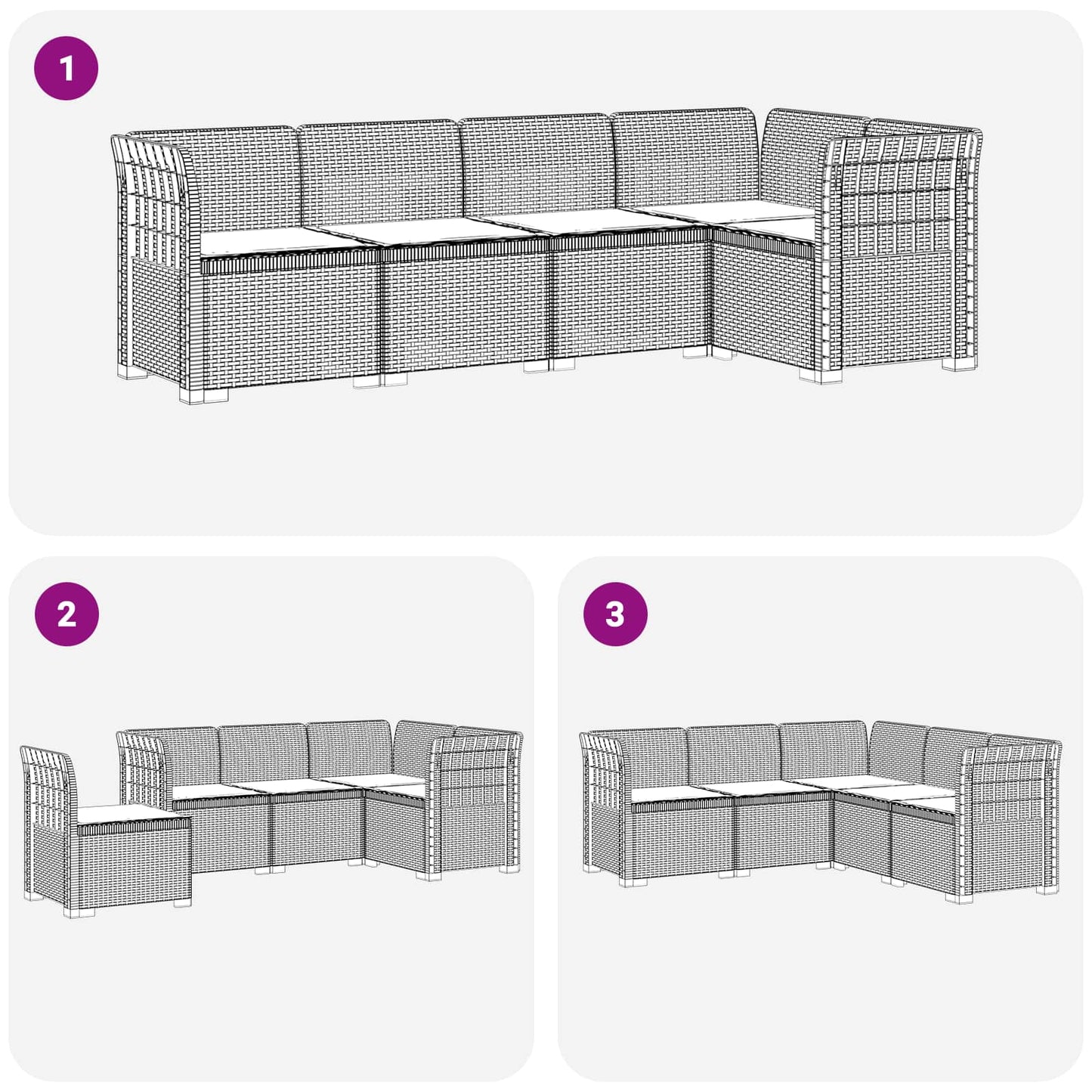 5-Seater Garden Sofa with Cushions Rattan Look PP Anthracite