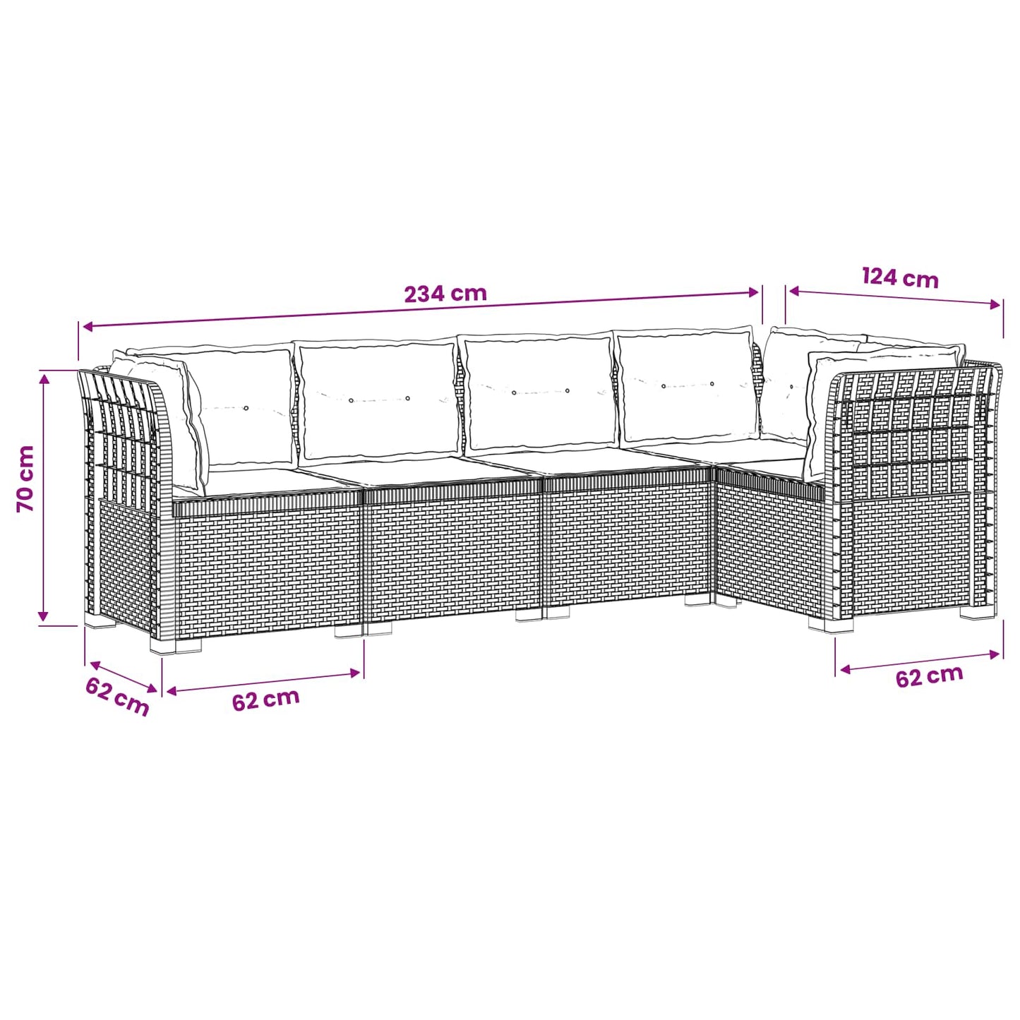 5-Seater Garden Sofa with Cushions Rattan Look PP Brown
