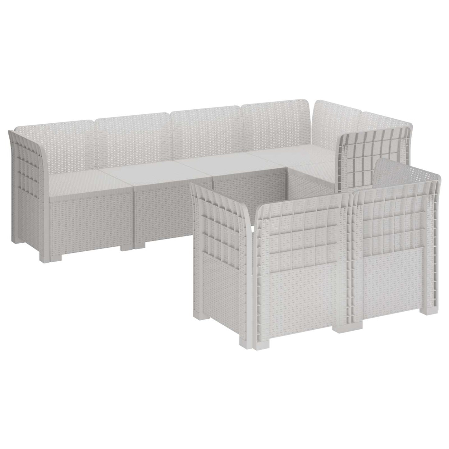 7-Seater Garden Sofa Rattan Look PP White
