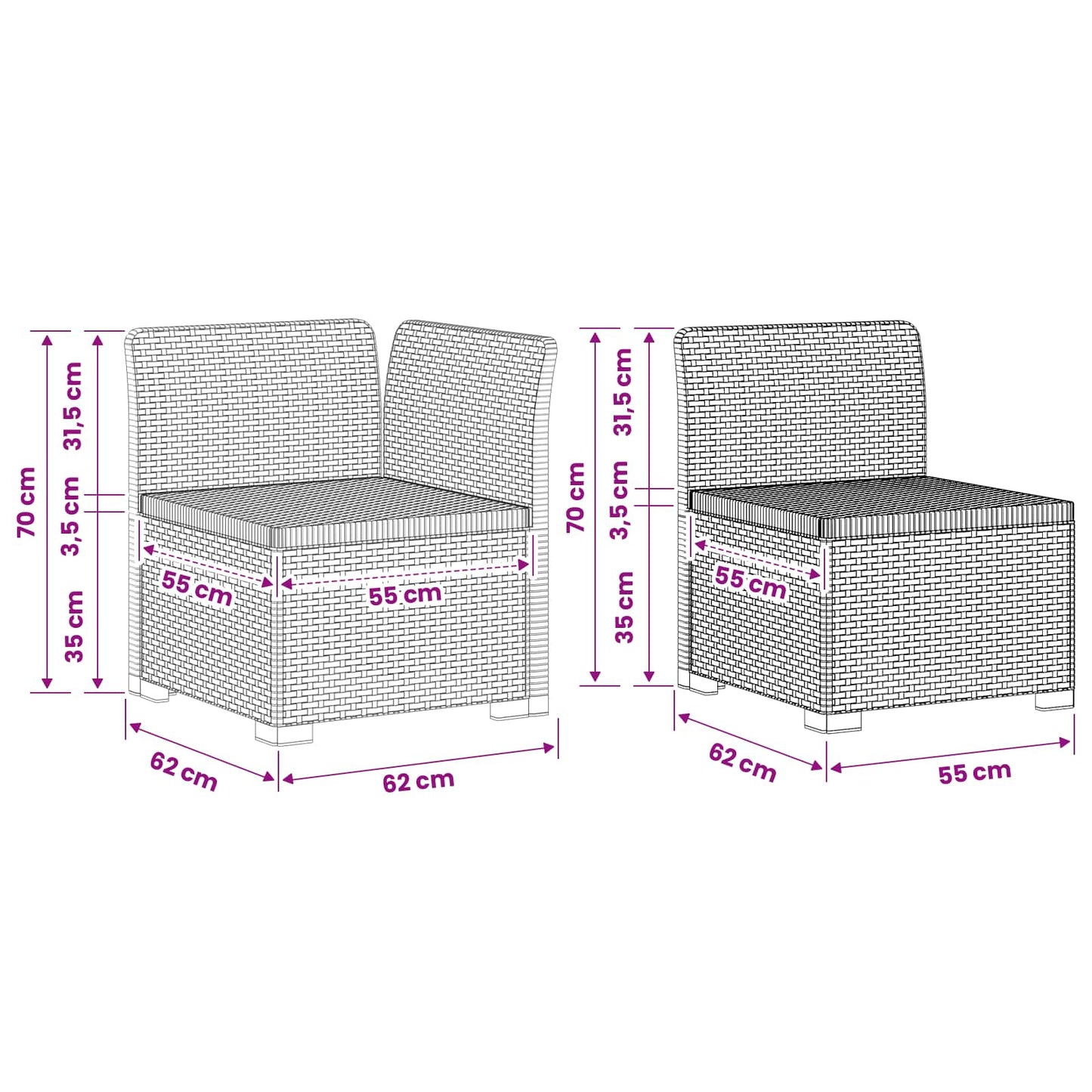 7-Seater Garden Sofa Rattan Look PP White