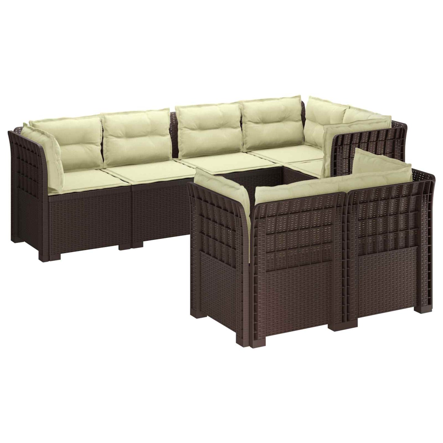 7-Seater Garden Sofa with Cushions Rattan Look PP Brown