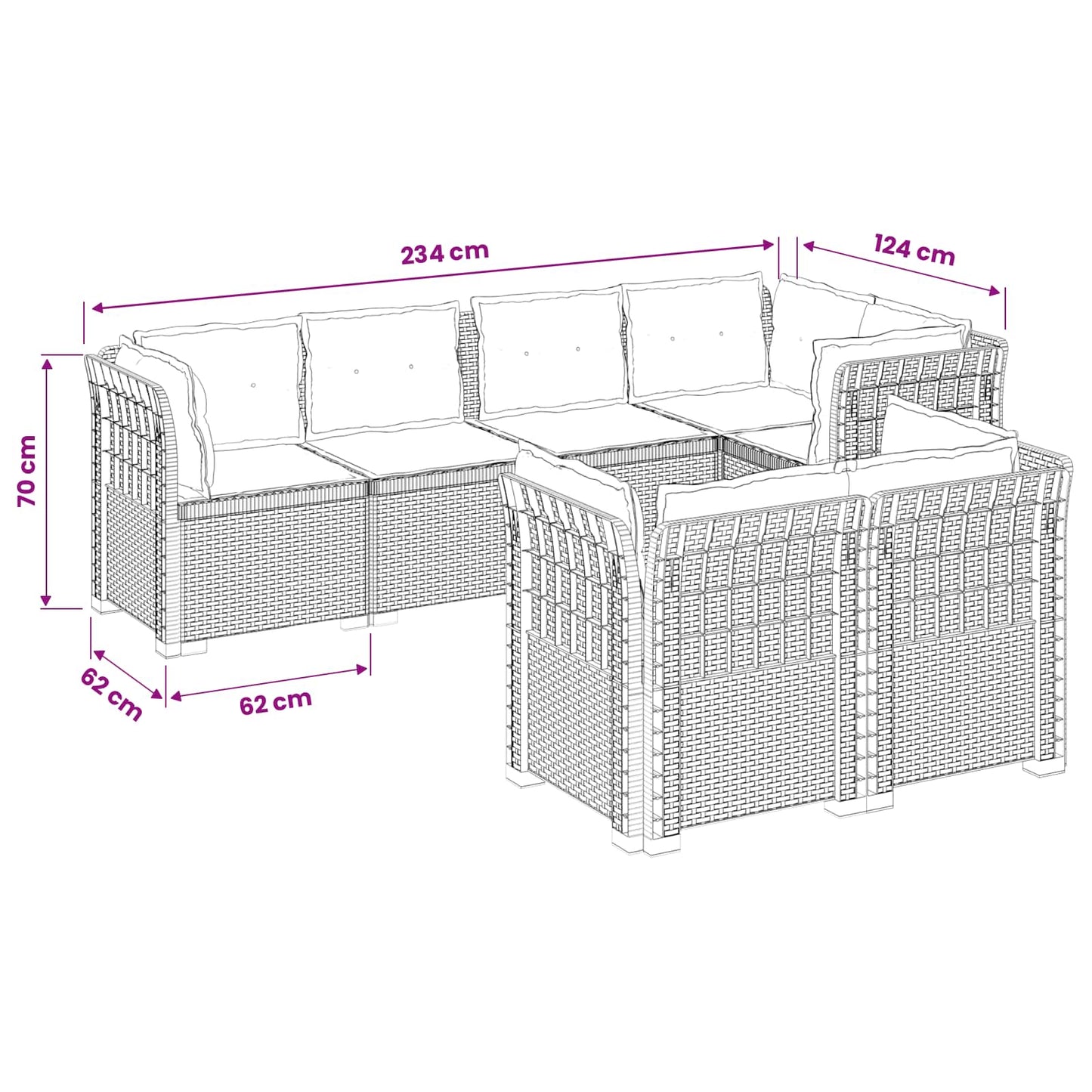 7-Seater Garden Sofa with Cushions Rattan Look PP Brown