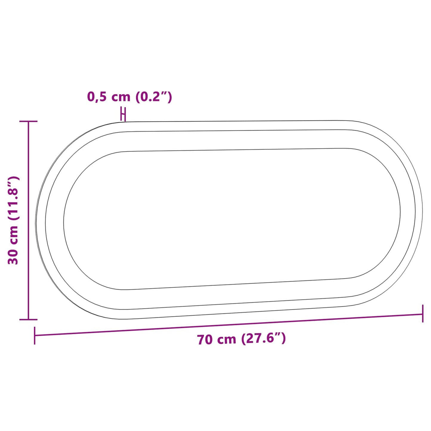 LED Bathroom Mirror Transparent 70 x 30 cm Tempered Glass