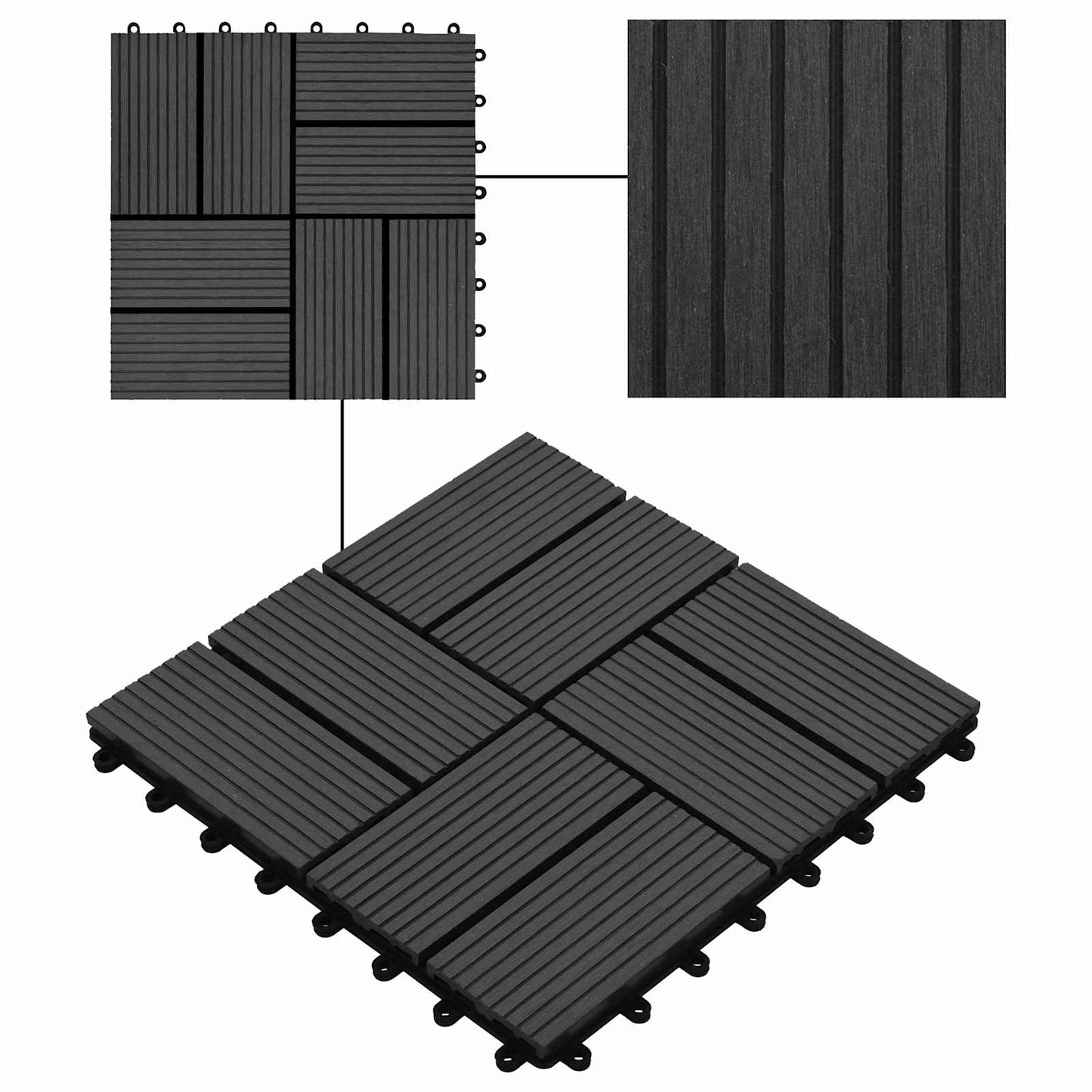 Decking Tile 22 pcs Black 30 x 30 cm WPC