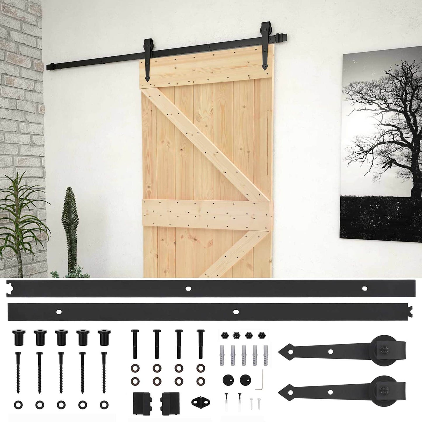 Sliding Door 80 x 210 cm Solid Pine Wood Natural and Black