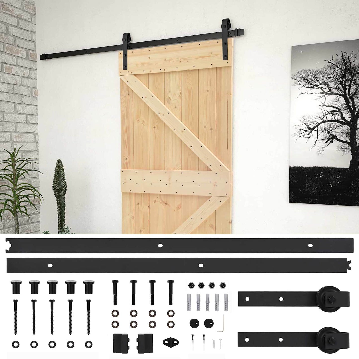 Sliding Door 80 x 210 cm Solid Pine Wood Natural and Black