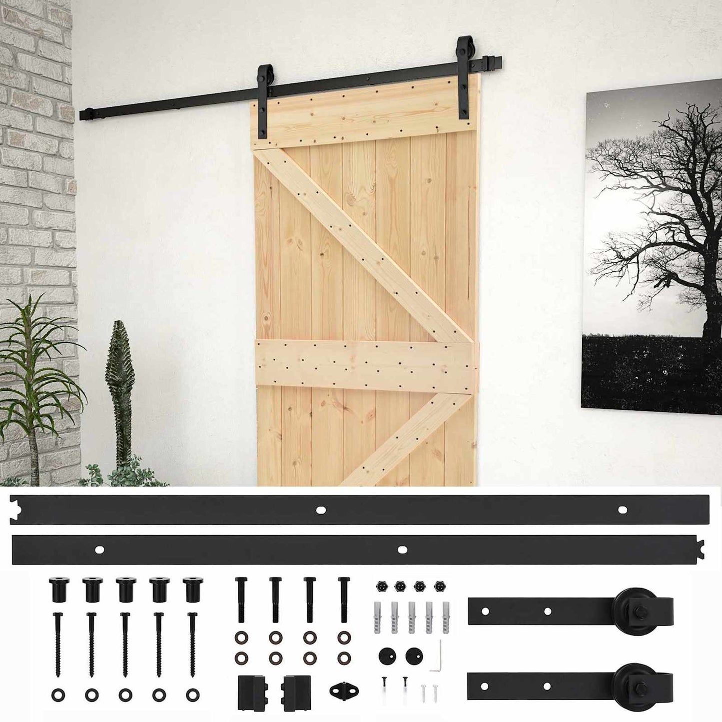 Sliding Door 80 x 210 cm Solid Pine Wood Natural and Black