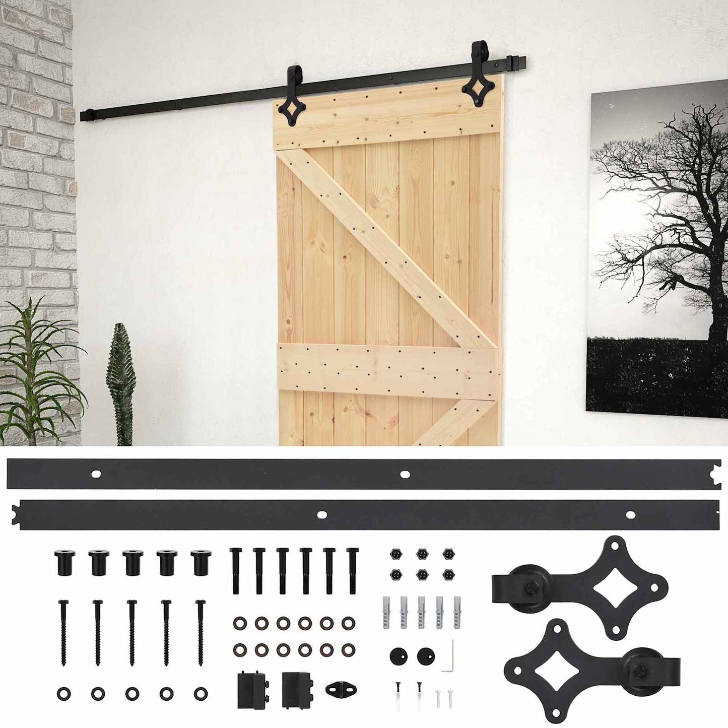 Sliding Door 90 x 210 cm Solid Pine Wood Natural and Black