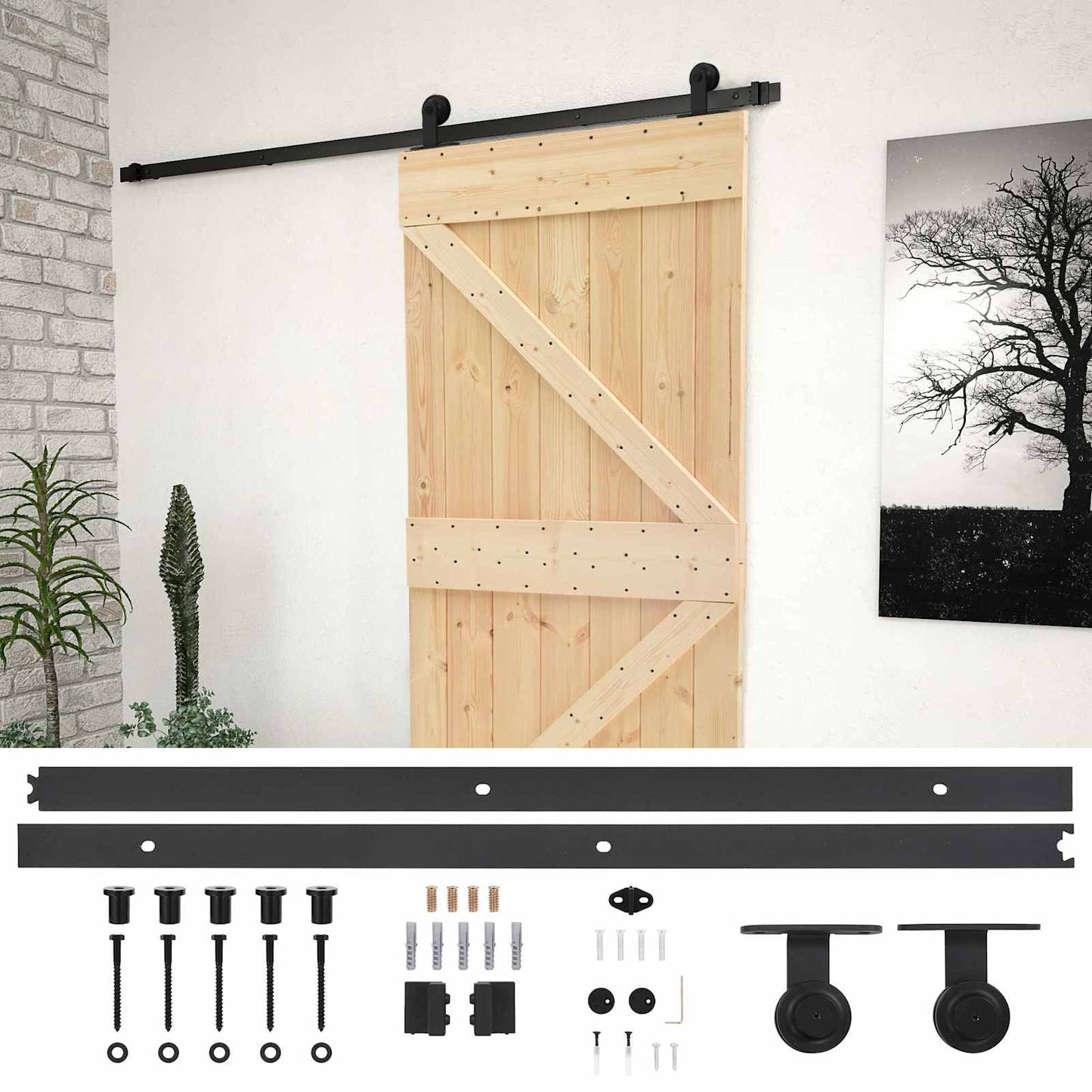 Sliding Door 90 x 210 cm Solid Pine Wood Natural and Black
