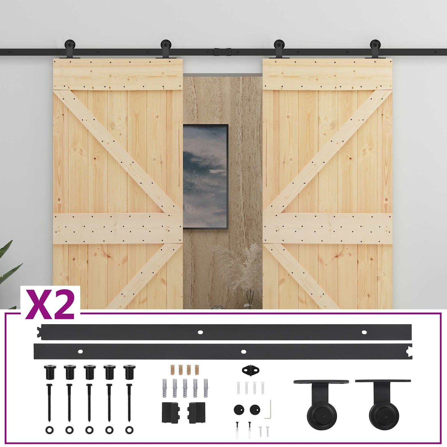 Sliding Door 2 pcs 90 x 210 cm Solid Pine Wood