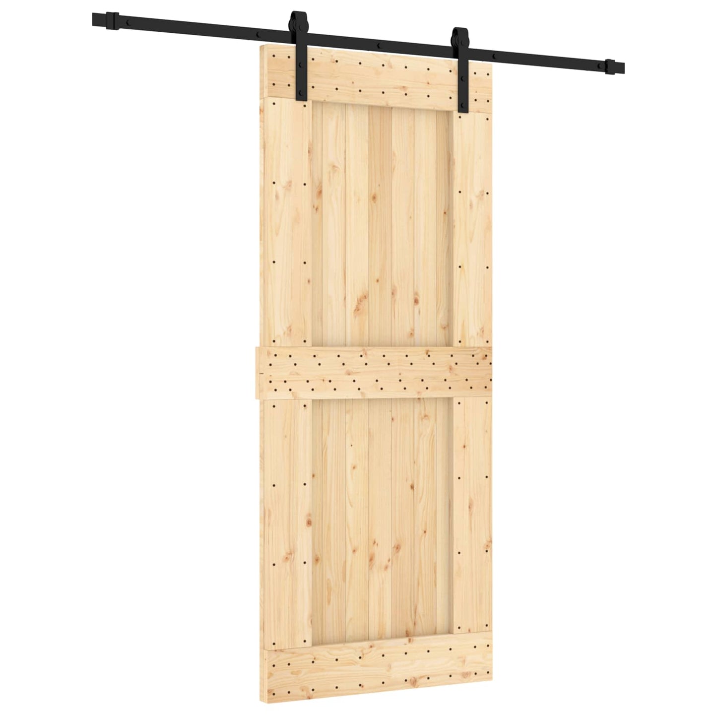 Sliding Door Natural and Black 85 x 210 cm Solid Pine Wood