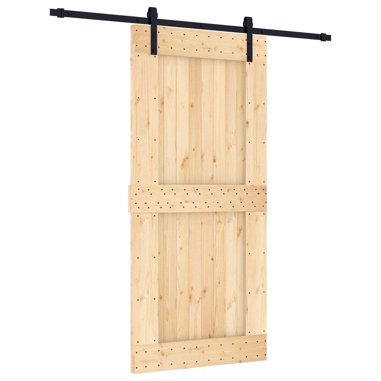 Sliding Door Natural and Black 95 x 210 cm Solid Pine Wood