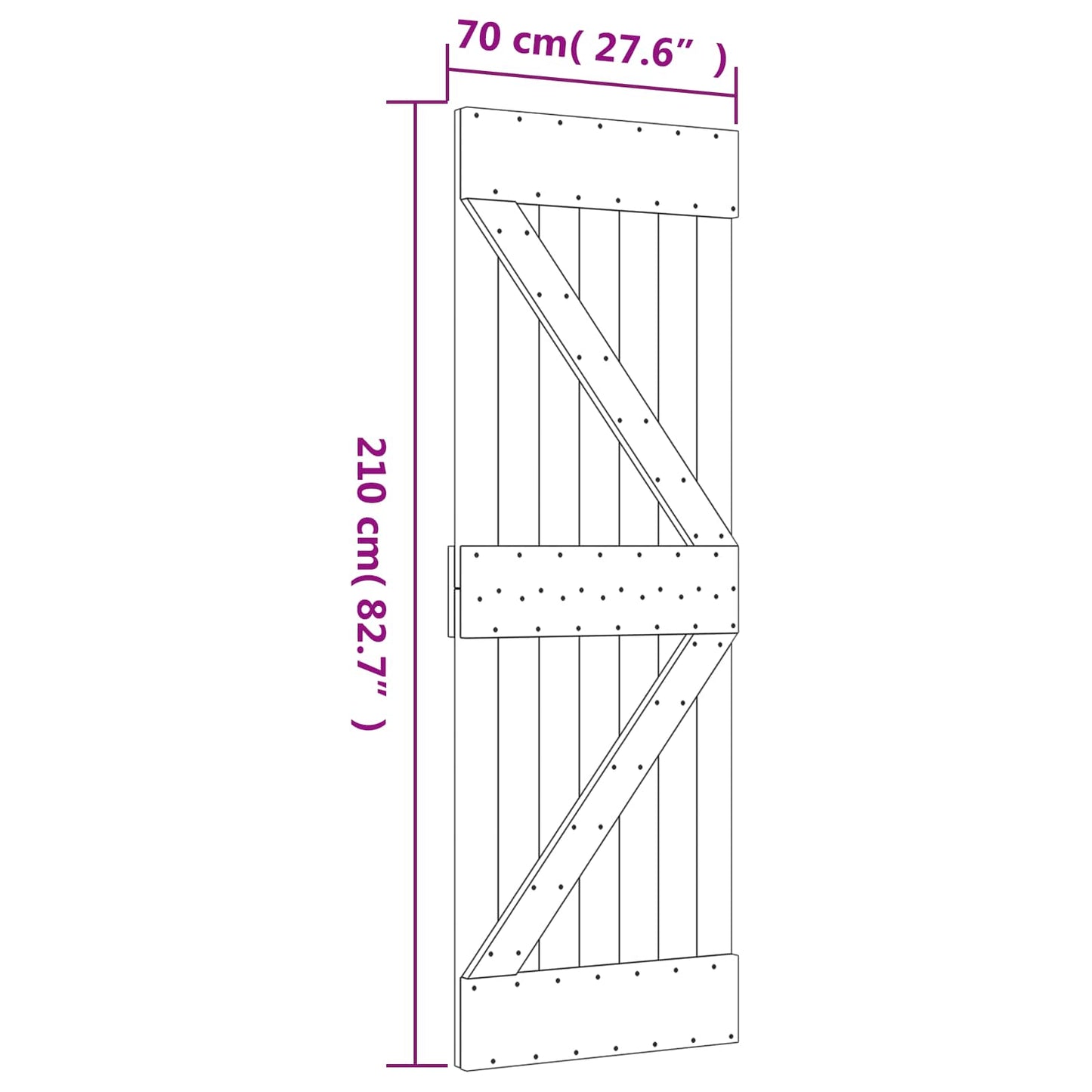 Sliding Door 70 x 210 cm Solid Pine Wood (Untreated)
