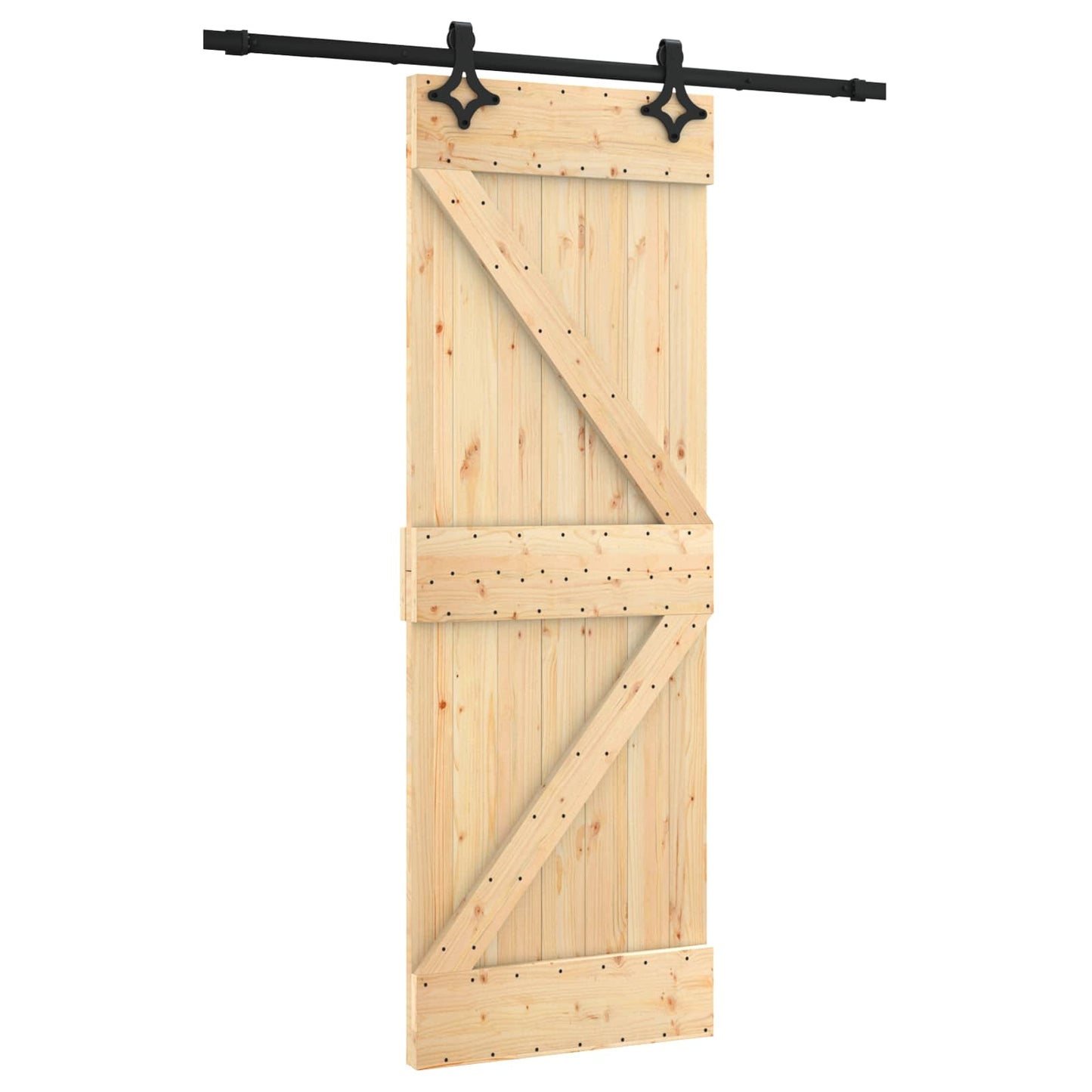 Sliding Door Natural and Black 70 x 210 cm Solid Pine Wood