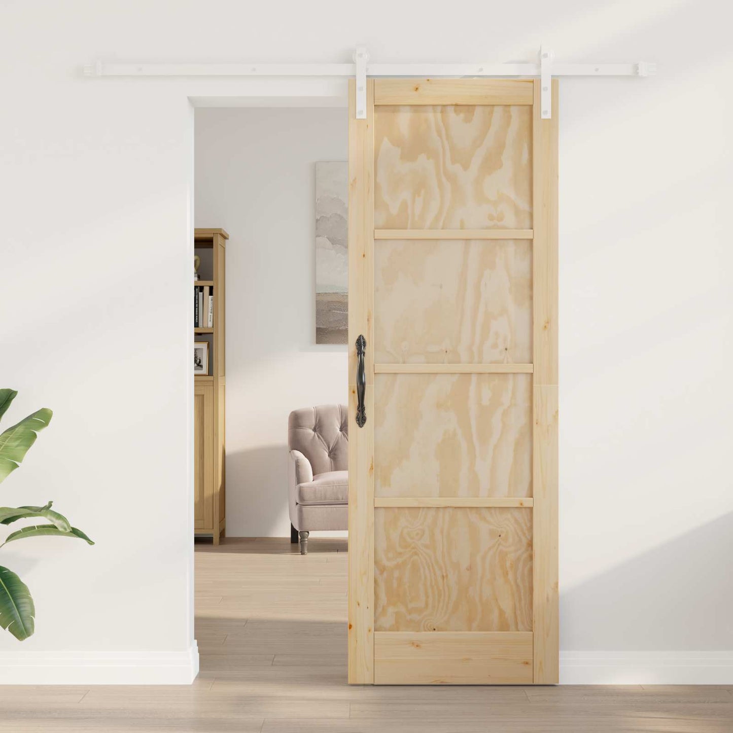 Sliding Door 73.5 x 211 cm Solid Pine Wood Natural and White