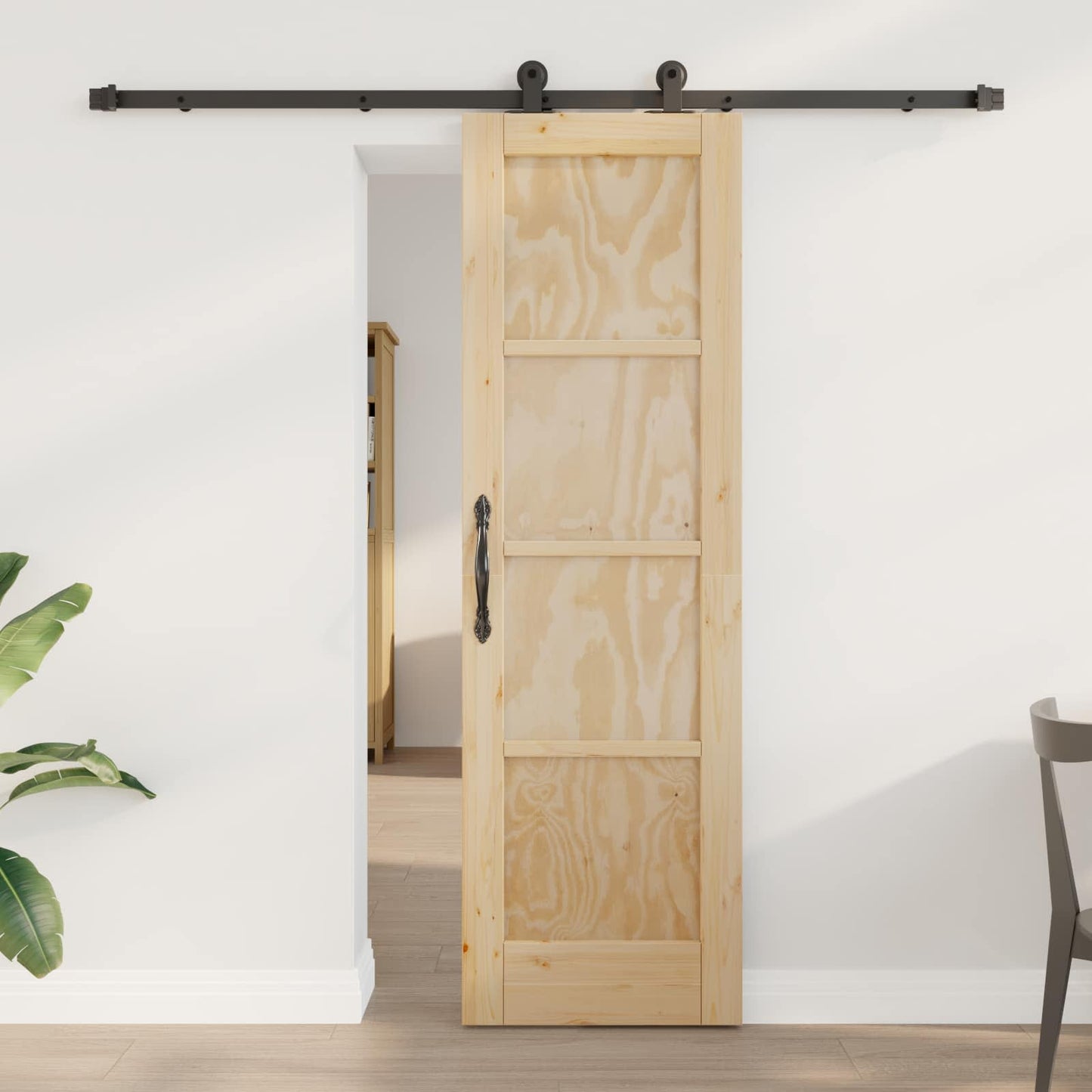 Sliding Door Natural and Black 61 x 198.5 cm Solid Pine Wood