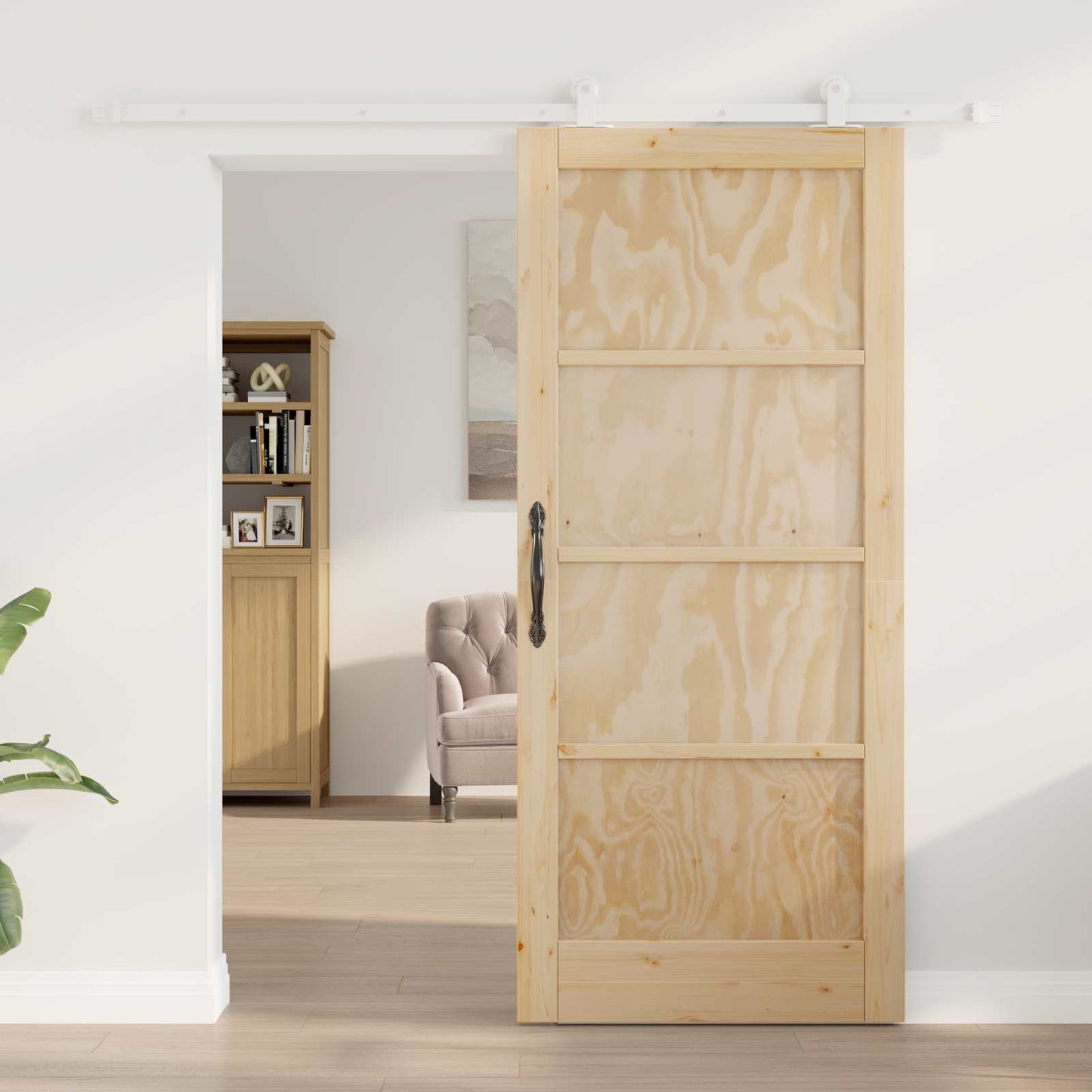 Sliding Door Natural and White 86 x 198.5 cm Solid Pine Wood