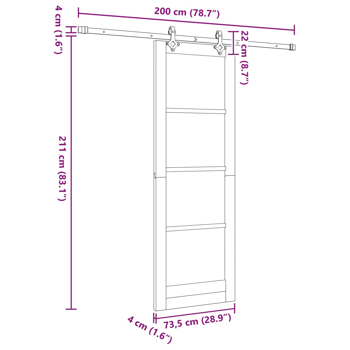 Sliding Door Natural and White 73.5 x 211 cm Solid Pine Wood