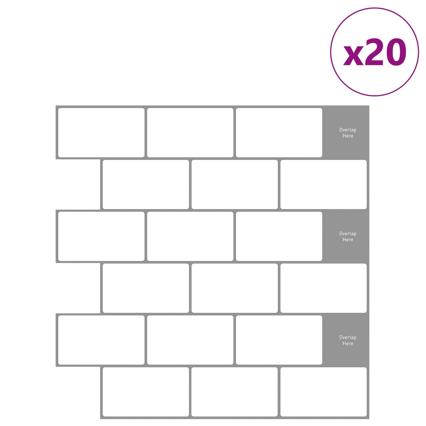 Subway Tile 20 pcs White Grey 30 x 30 cm Polyurethane and PET