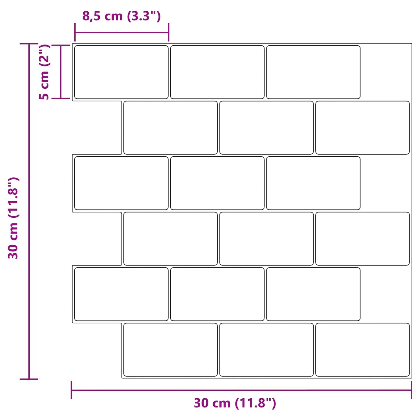 Subway Tile 20 pcs White Black 30 x 30 cm Polyurethane and PET