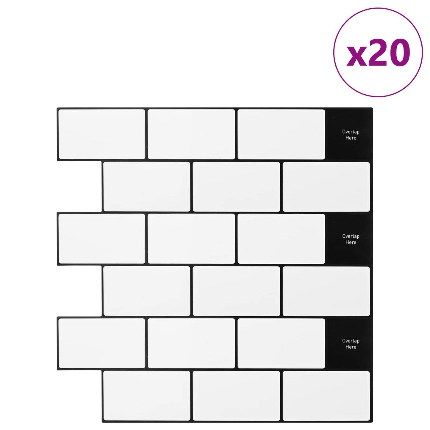 Subway Tile 20 pcs White Black 30 x 30 cm Polyurethane and PET