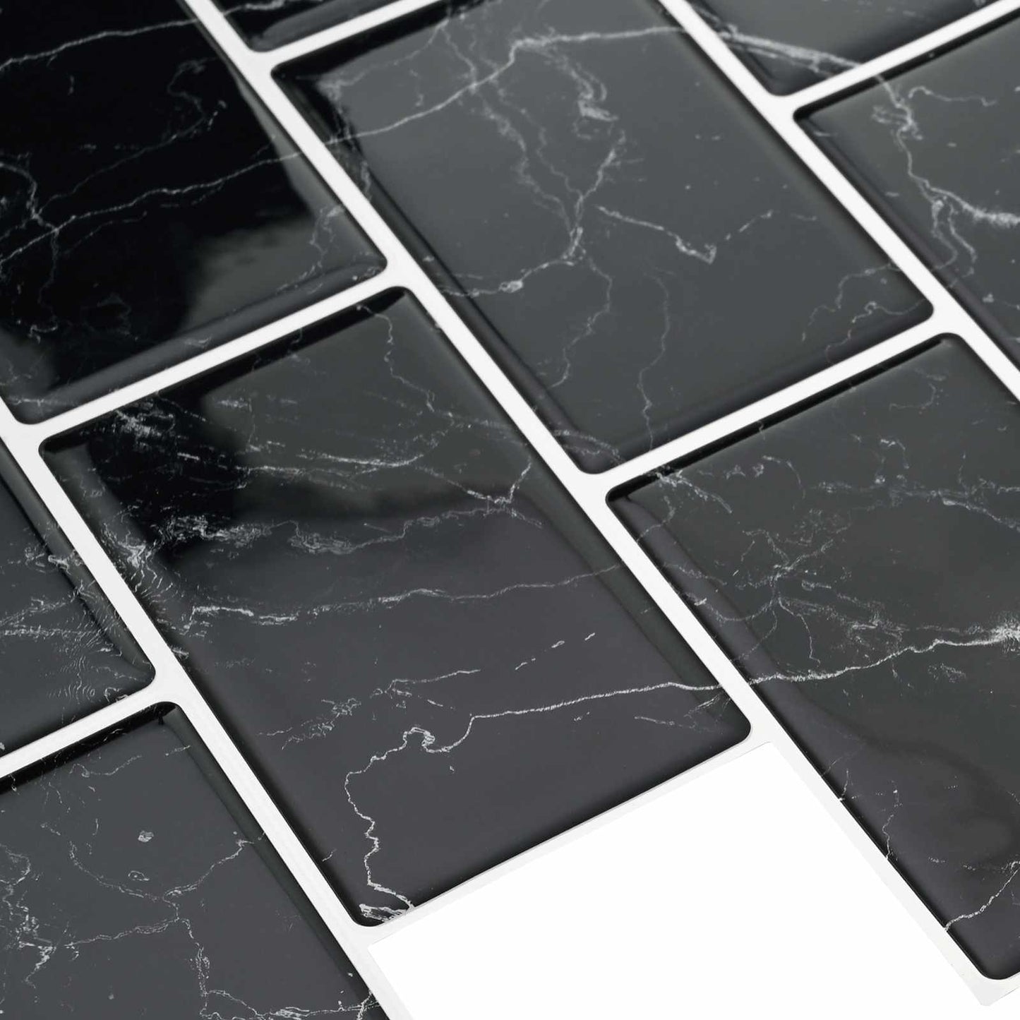 Subway Tile 10 pcs Black Marble 30 x 30 cm Polyurethane and PET