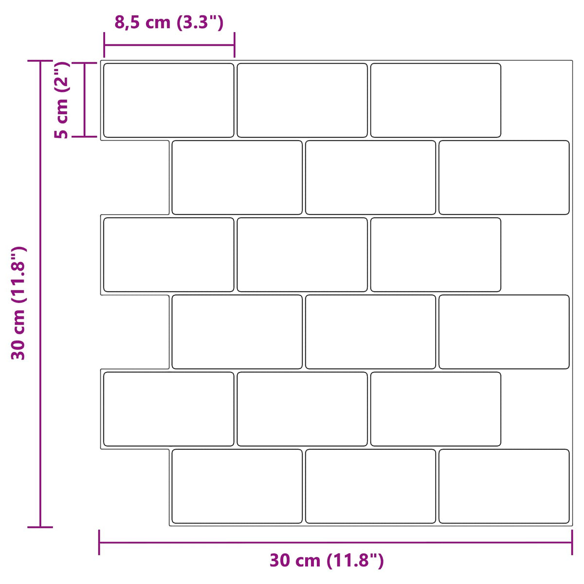 Subway Tile 10 pcs White Marble 30 x 30 cm Polyurethane and PET