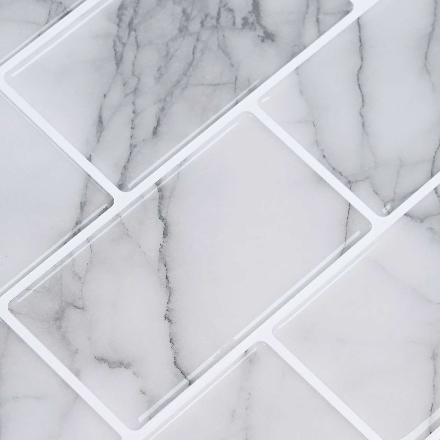 Subway Tile 50 pcs White Marble 30 x 30 cm Polyurethane and PET