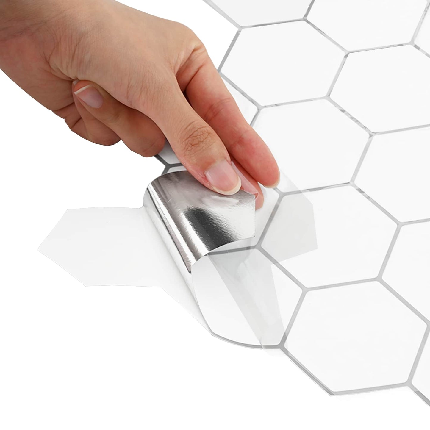 Hexagon Tile 10 pcs White Grey 30 x 30 cm Polyurethane and PET