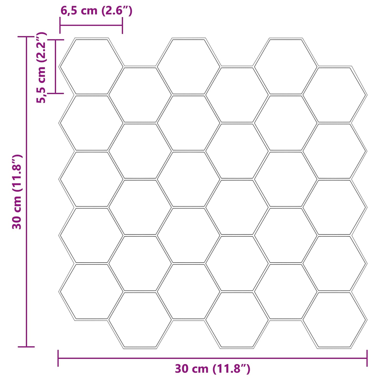 Hexagon Tile 10 pcs White Grey 30 x 30 cm Polyurethane and PET