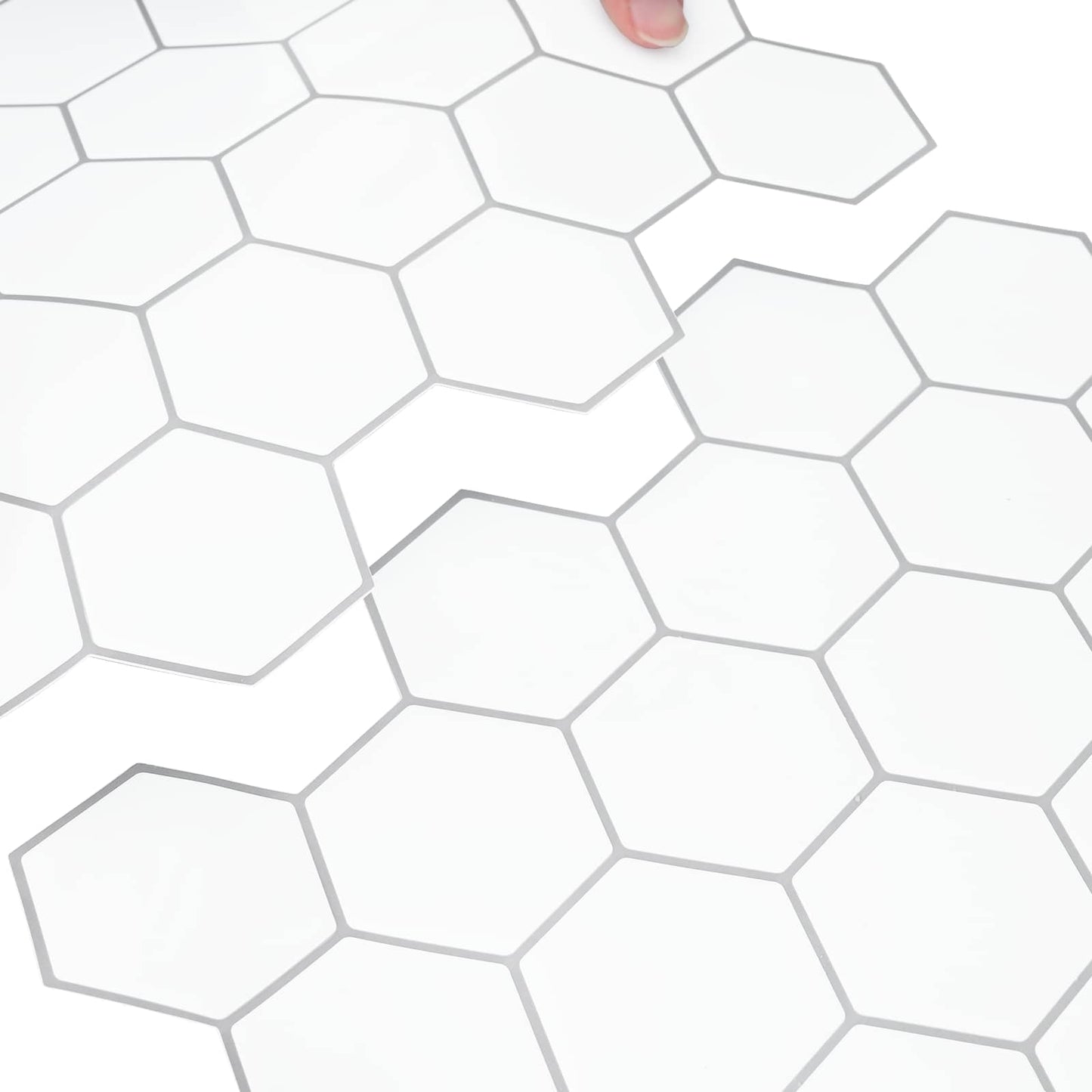 Hexagon Tile 20 pcs White Grey 30 x 30 cm Polyurethane and PET