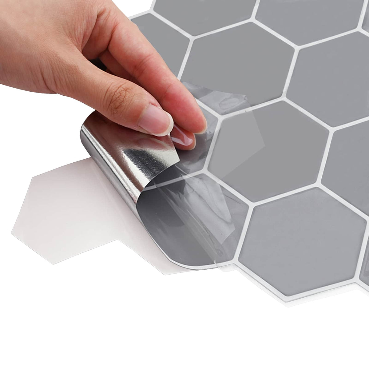 Hexagon Tile 10 pcs Grey 30 x 30 cm Polyurethane and PET