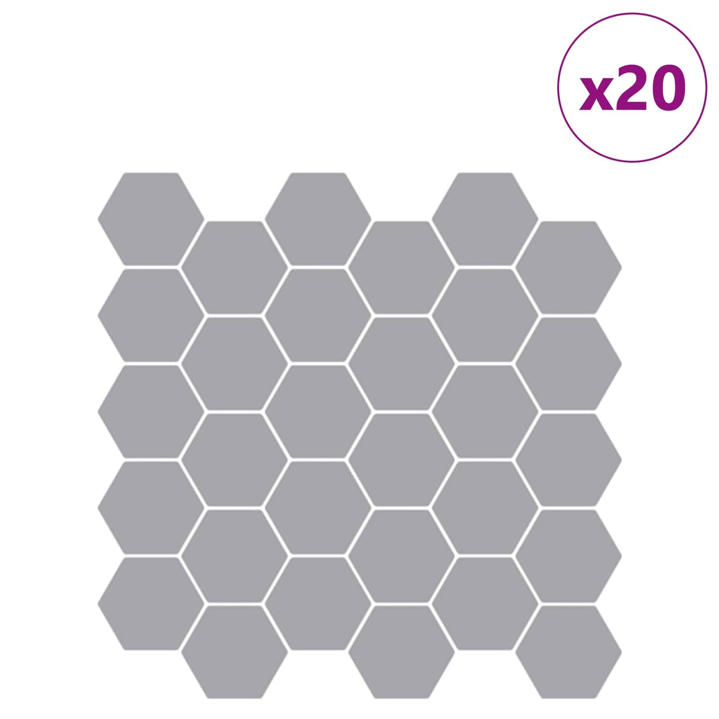Hexagon Tile 20 pcs Grey 30 x 30 cm Polyurethane and PET