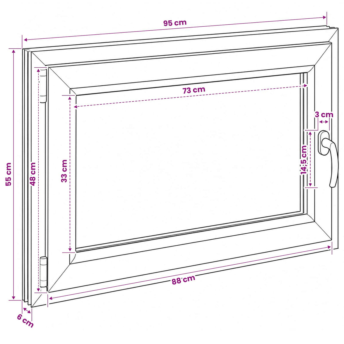 Basement Window Internal Colour White RISOR 95 x 55 cm