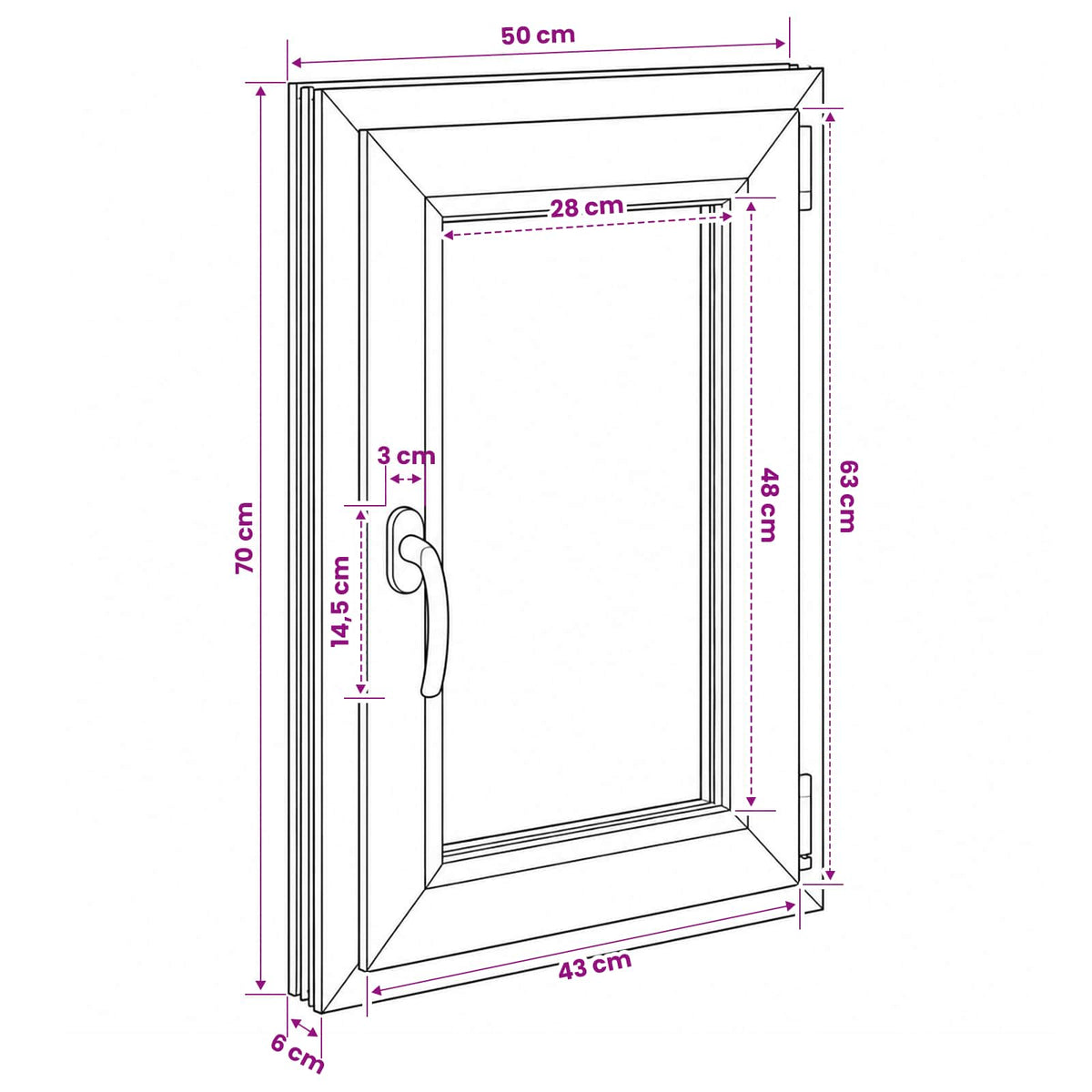 Basement Window Internal Colour White RISOR 50 x 70 cm