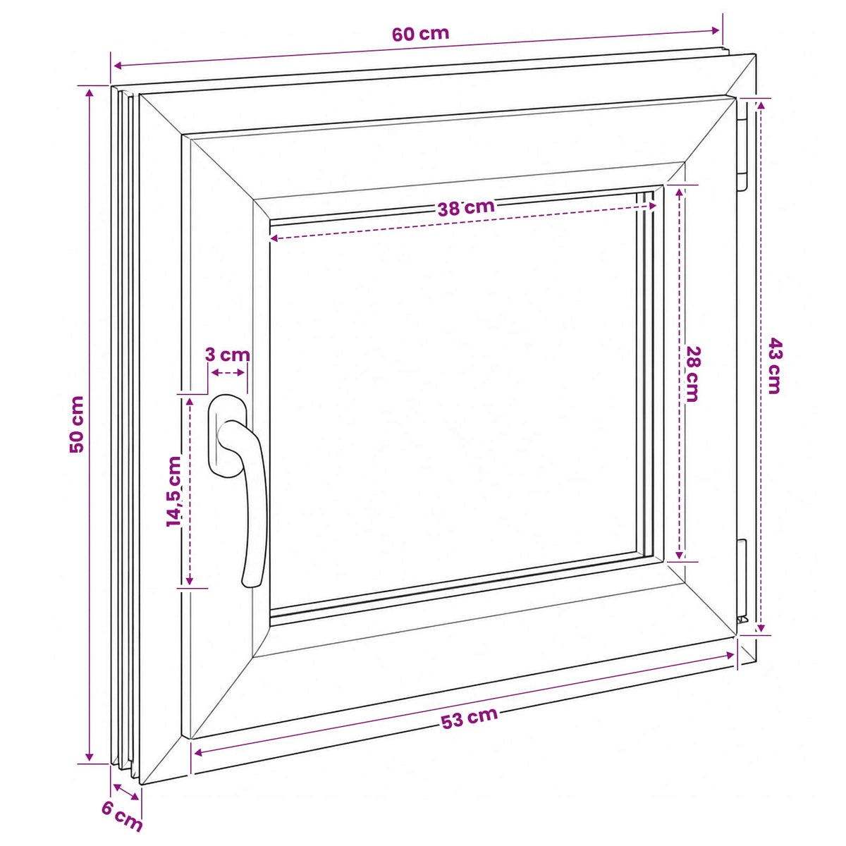 Basement Window Internal Colour White RISOR 60 x 50 cm